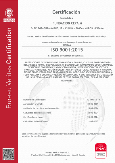 Certificación de calidad CONVIVE Fundación Cepaim