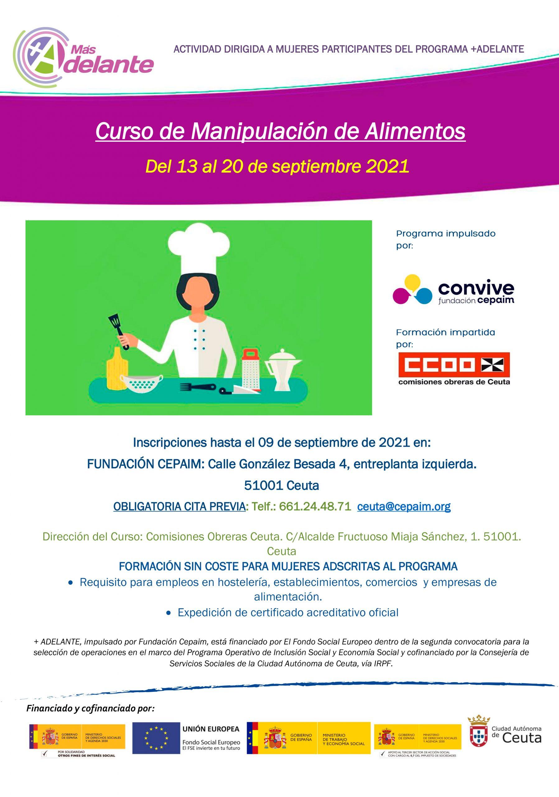 Cartel Ceuta MasAdelante MANIPULACION ALIMENTOS 2021 septiembre2021
