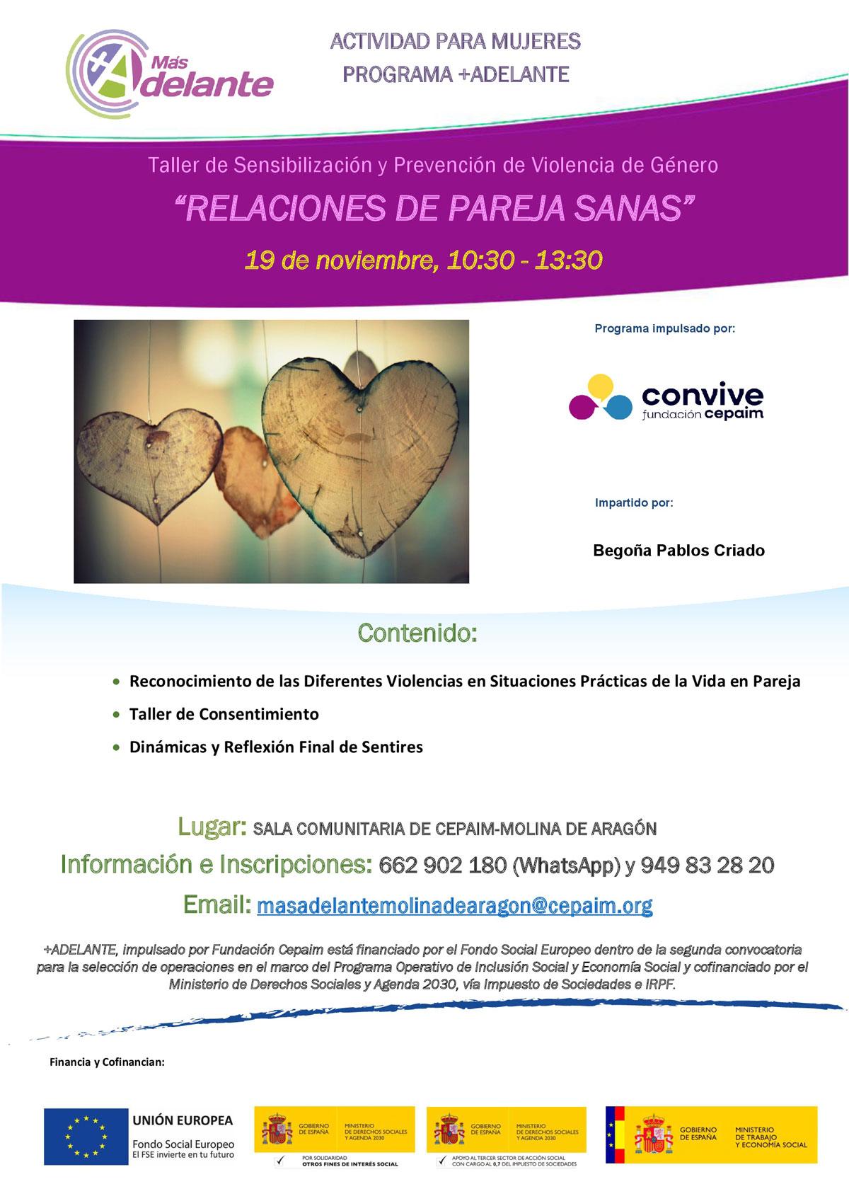 web Cartel MolinaAragon MasAdelante Taller Relaciones de pareja Sanas