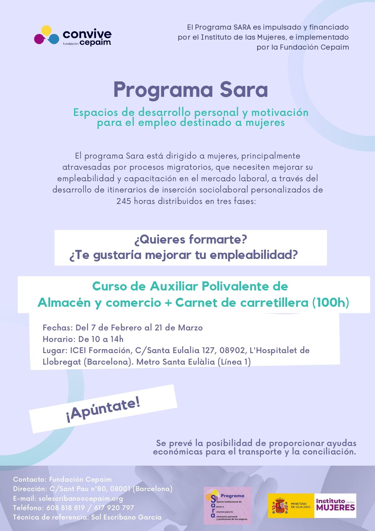 Cartel curso logistica 100 CEPAIM SARA BARCELONA