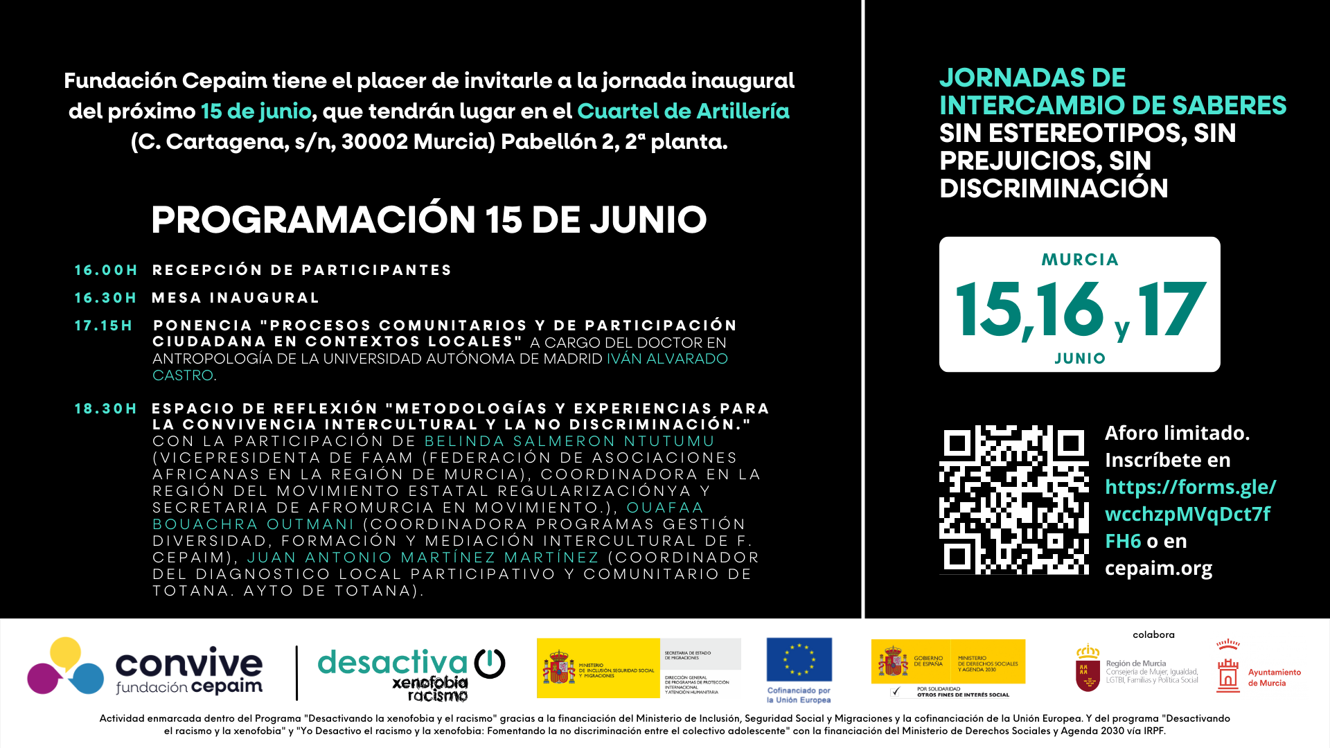 invitación apertura Jornada Intercambio saberes 15J