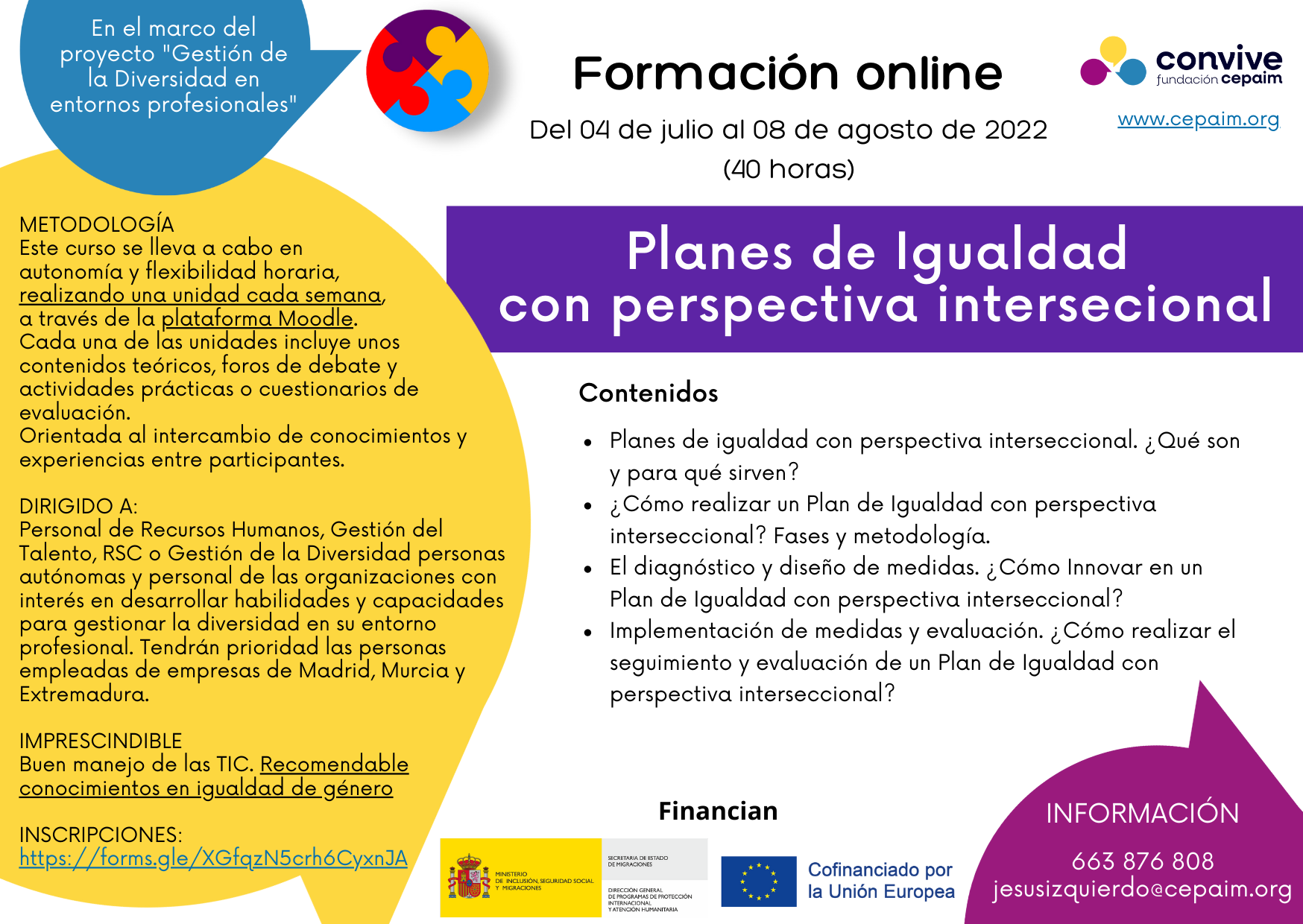 Cartel VIII Edición Formación Planes de igualdad con perspectiva interseccional