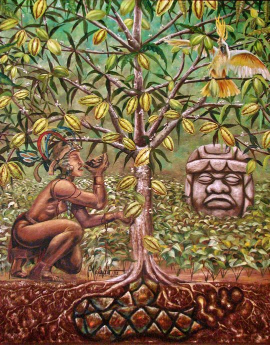 dibujo de árbol de cacao con ancestros