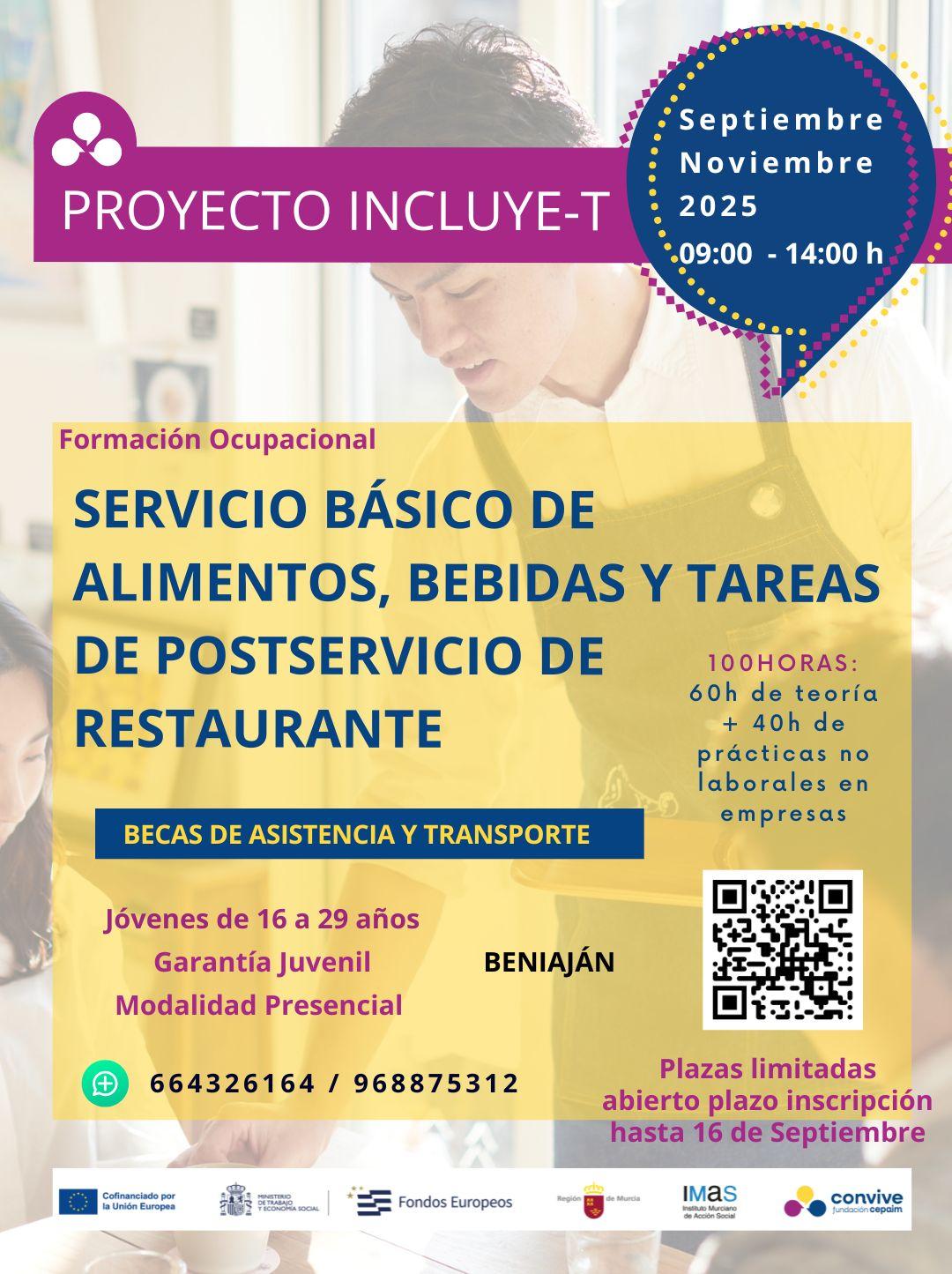 Cartel formación en Servicio Básico de Alimentos, Bebidas y Tareas de postservicio de Restaurante en Beniaján 2