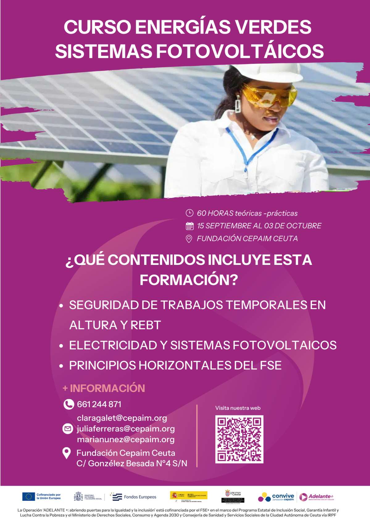 Cartel Curso Energías y Verdes y Sistemas Fotovoltaicos Adelante+