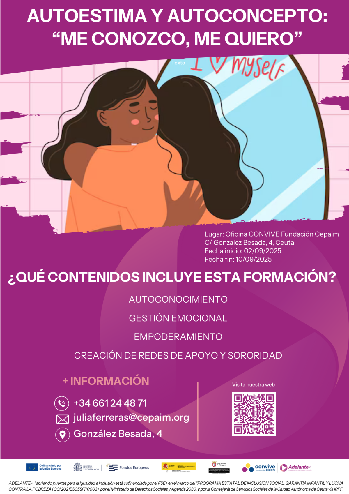 Cartel formación autoestima y autoconocimiento en Ceuta