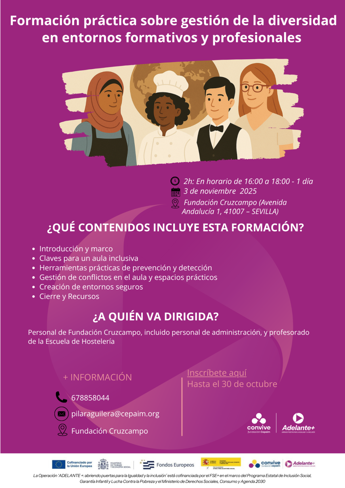 cartel Adelante+ Gestión de la diversidad