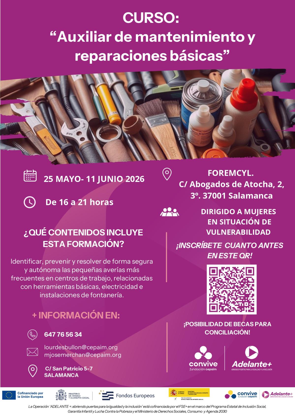 Cartel Auxiliar de mantenimiento y reparaciones básicas en Salamanca