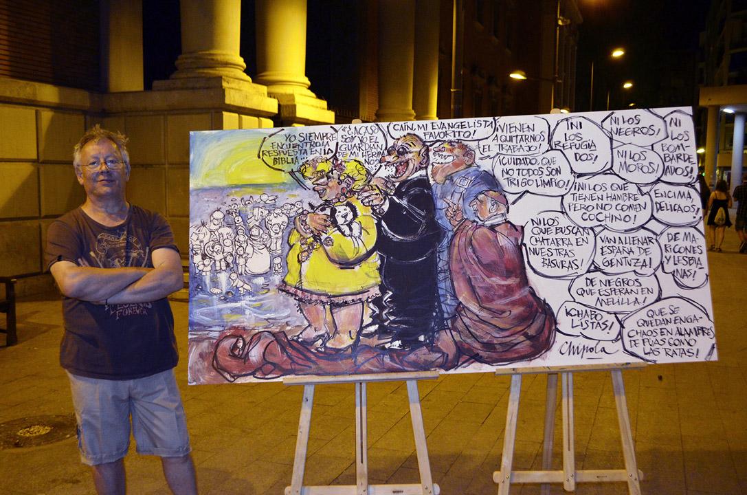 refugiArte Chipola caricatura satira Cepaim Murcia Acto Plaza Merced 3