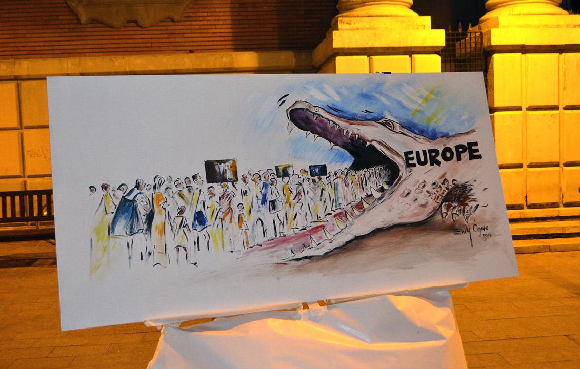 refugiArte Ndukwe ilustracion satira Cepaim Murcia Acto Plaza Merced 4