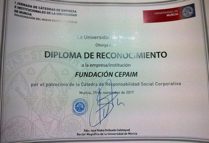 Diploma reconocimiento UMU Catedra RSC