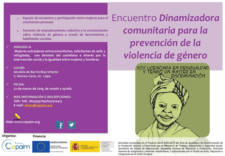 Cartel Lepe PrimerEncuentroDinamizadoras VdG SalirAdelante Cepaim marzo2019