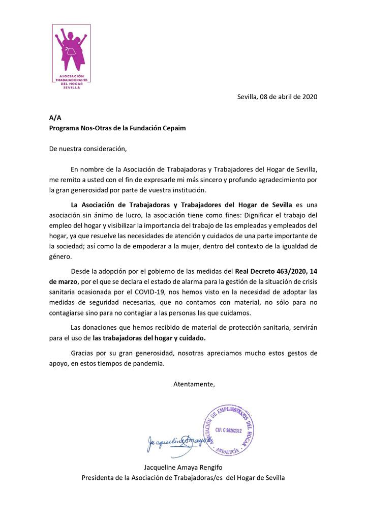 web Carta de agradecimiento donación SAFA EmpleadasDelHogar Sevillajpg