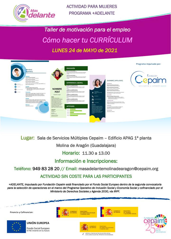 Cartel Taller Currículum MasAdelante MolinaAragon