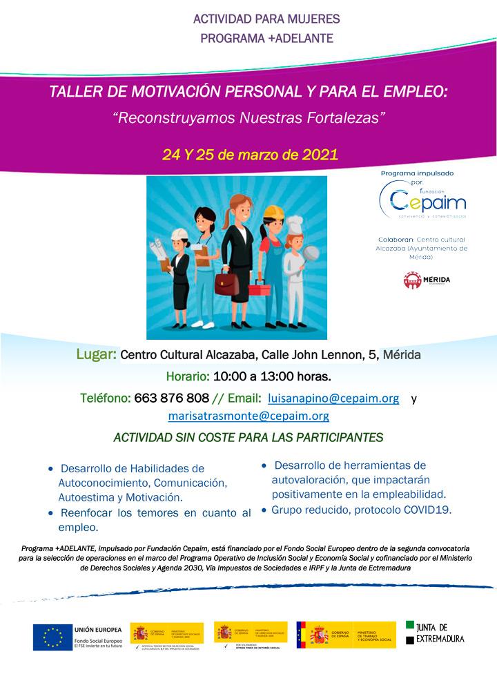 web vCom Cartel Merida MasAdelante  Taller Motivación personal y para el empleo 24 y 25 de Marzo 2021