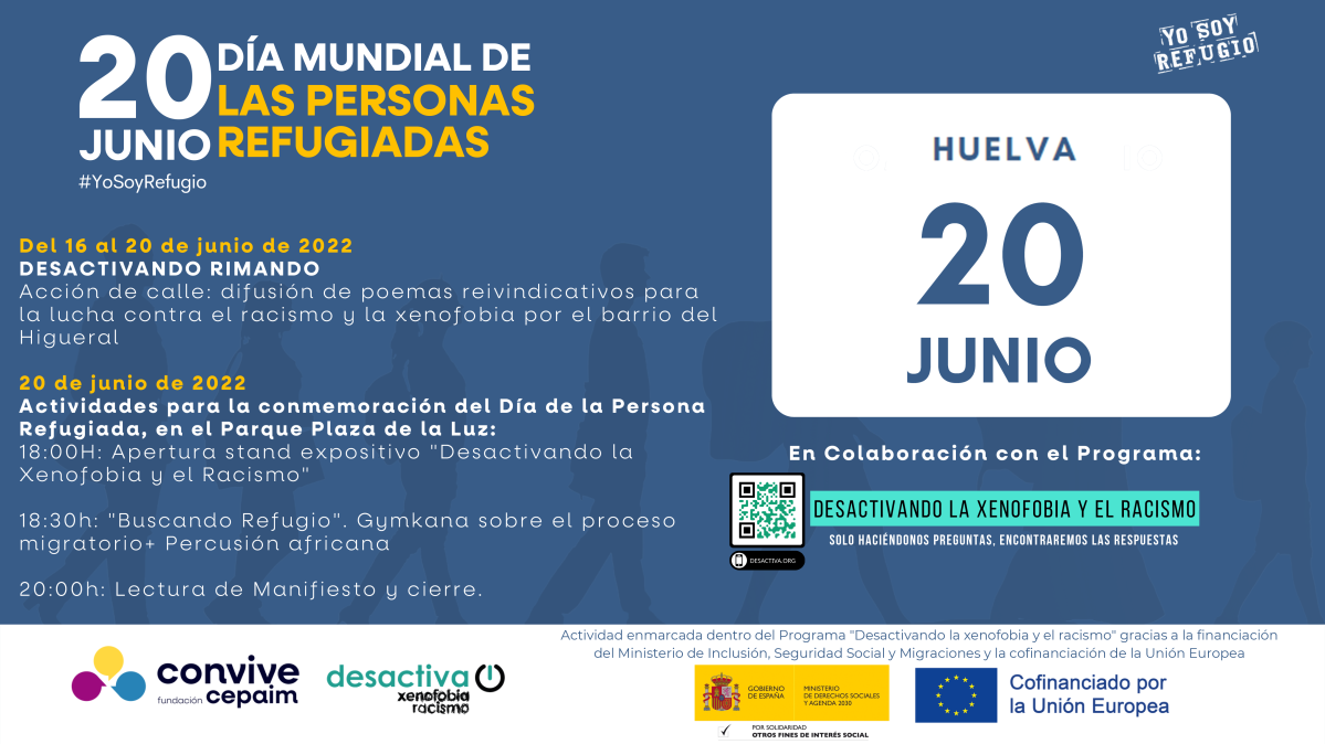 Cartel jornada 20J. Somos refugio. Fundación Cepaim Huelva