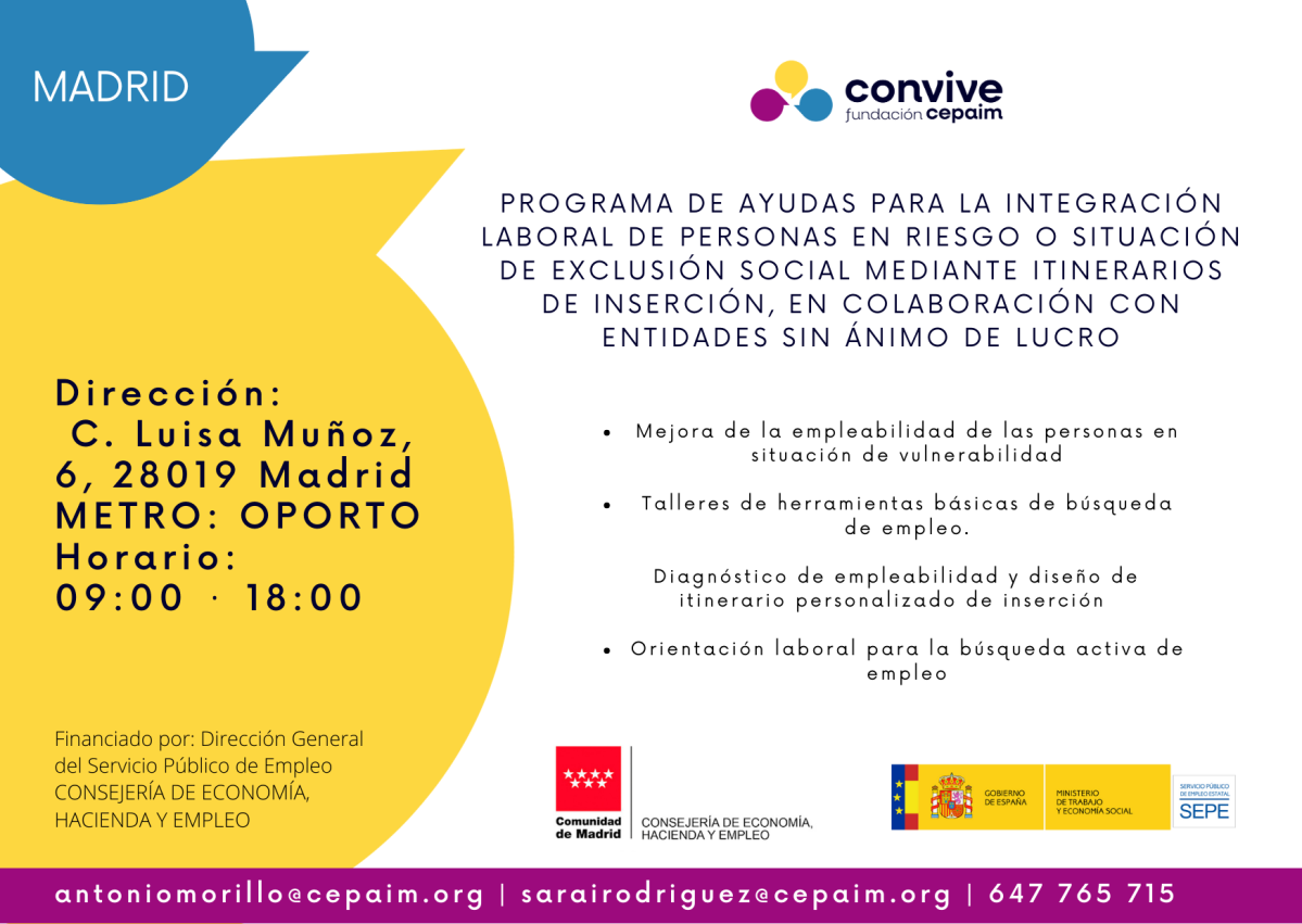 1912 ITINERARIOS DE INSERCIÓN + CONSEJERÍA DE ECONOMÍA, HACIENDA Y EMPLEO DE LA COMUNIDAD DE MADRID